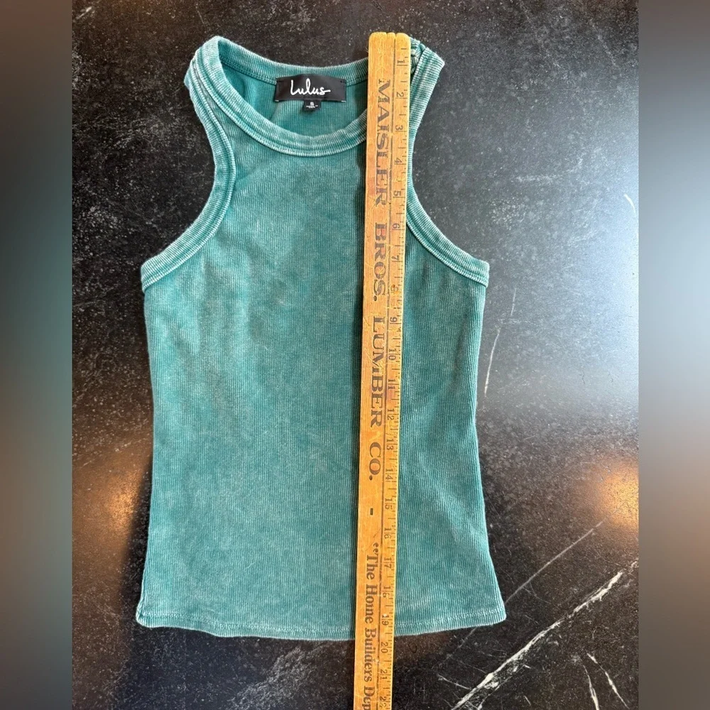 Lulu's Teal Green Ribbed Racerback Tank Top Size Small - Picture 6 of 8
